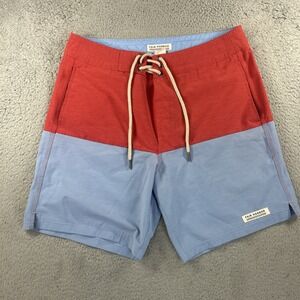Fair Harbor Board Shorts Mens 32 Red‎ Blue Colorblock Beach Surf Swim Unlined